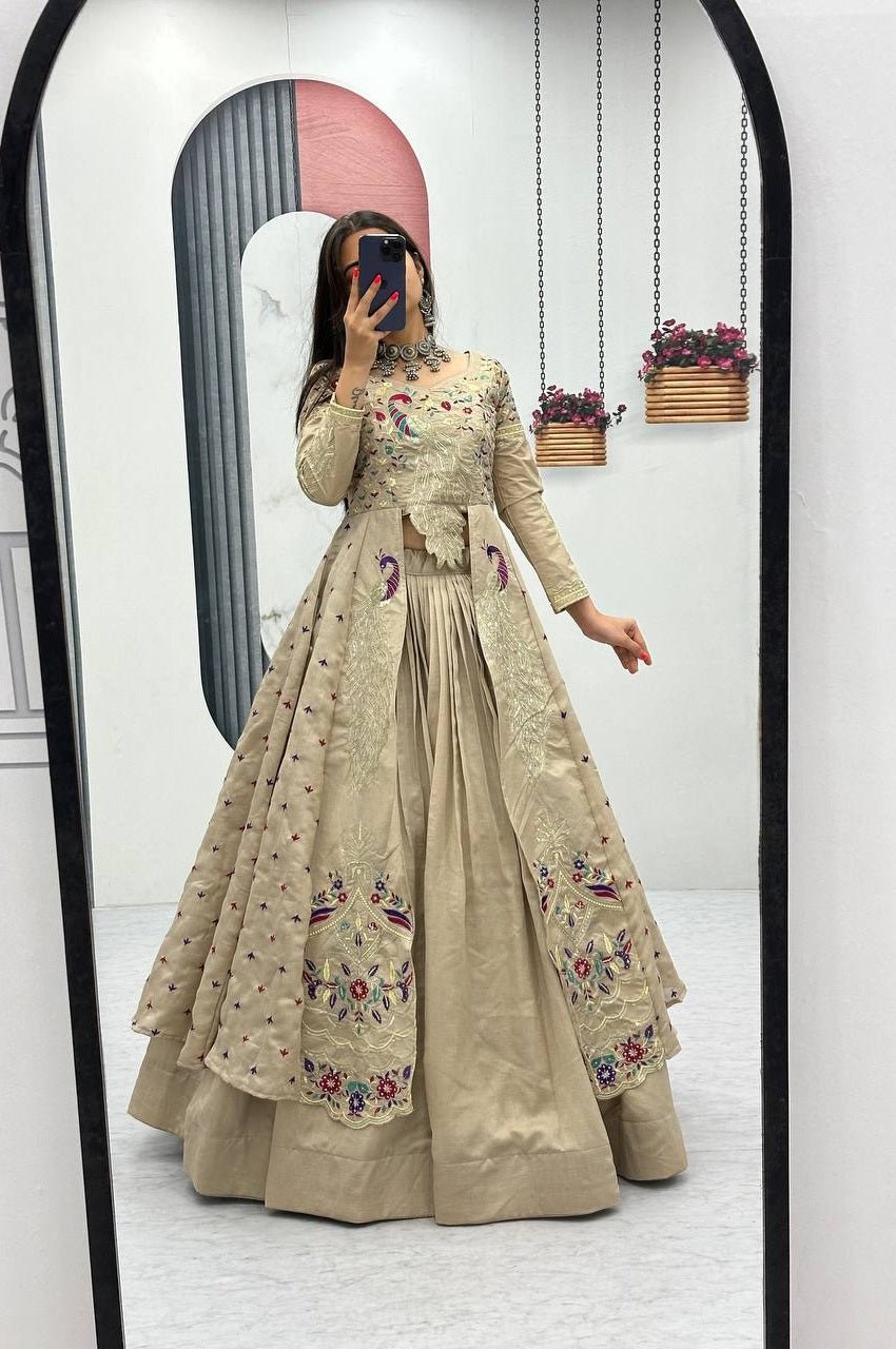 Cream Color Crop Top Lehenga