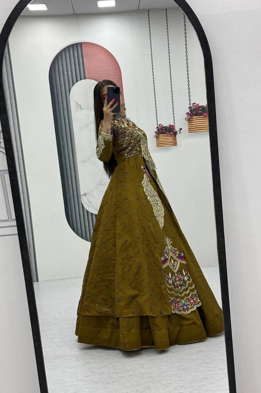 Mustard Green Crop Top Lehenga