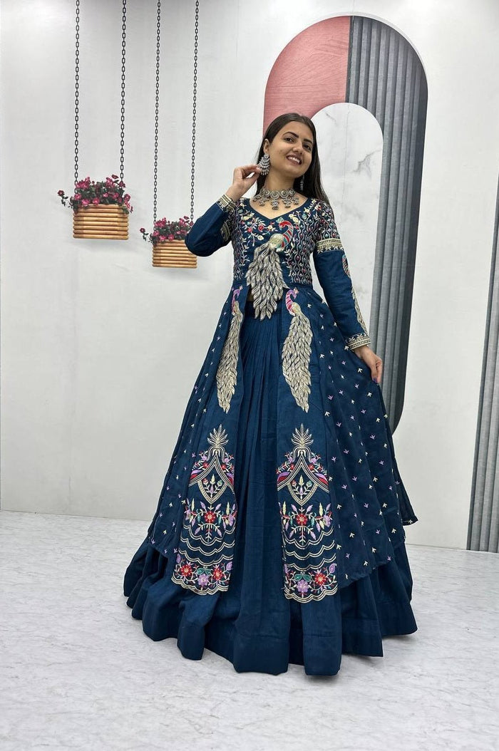 Indigo Color Crop Top Lehenga