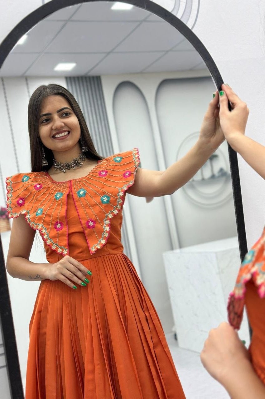 Premium Orange Roman Fabric Gown