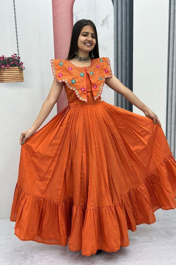 Premium Orange Roman Fabric Gown