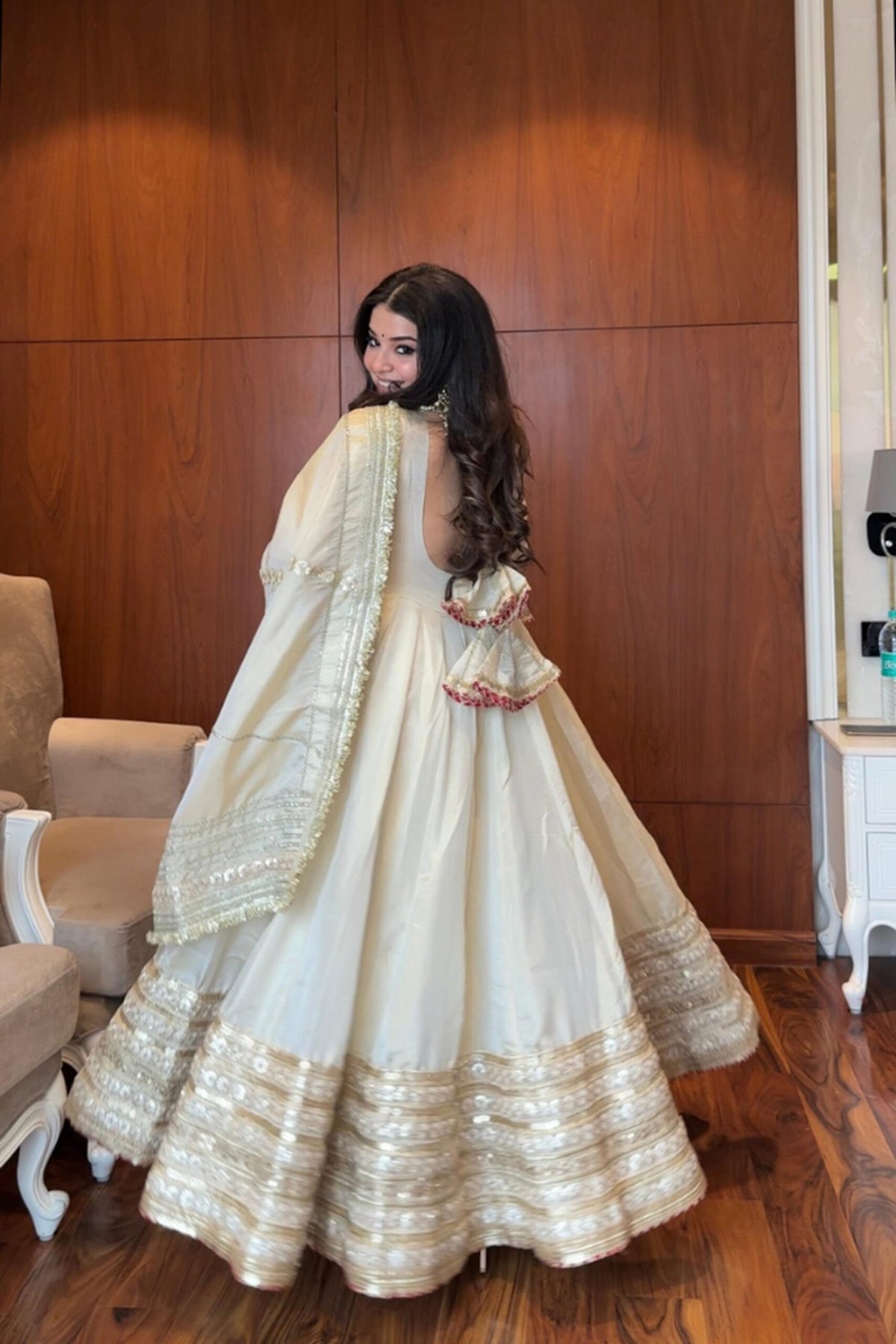 Elegant White Chinon Anarkali Suit Set