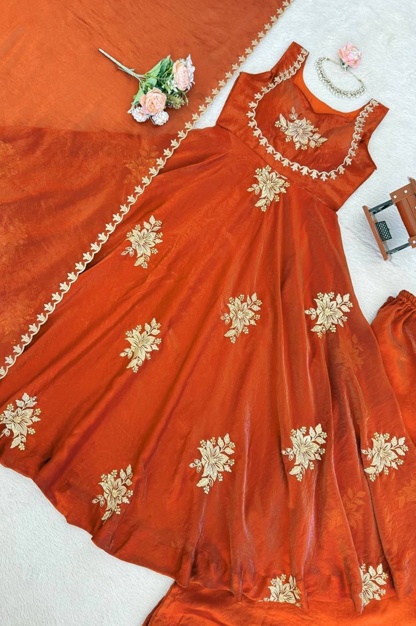 Orange Fendy Silk Suit Set