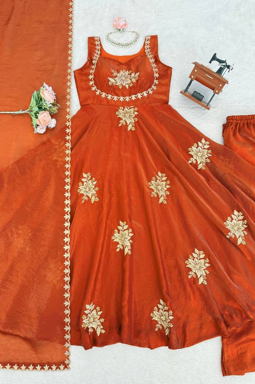 Orange Fendy Silk Suit Set