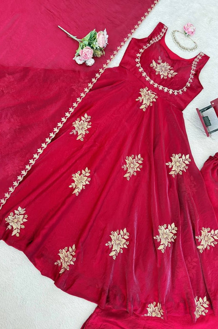 Rani Pink Fendy Silk Suit Set