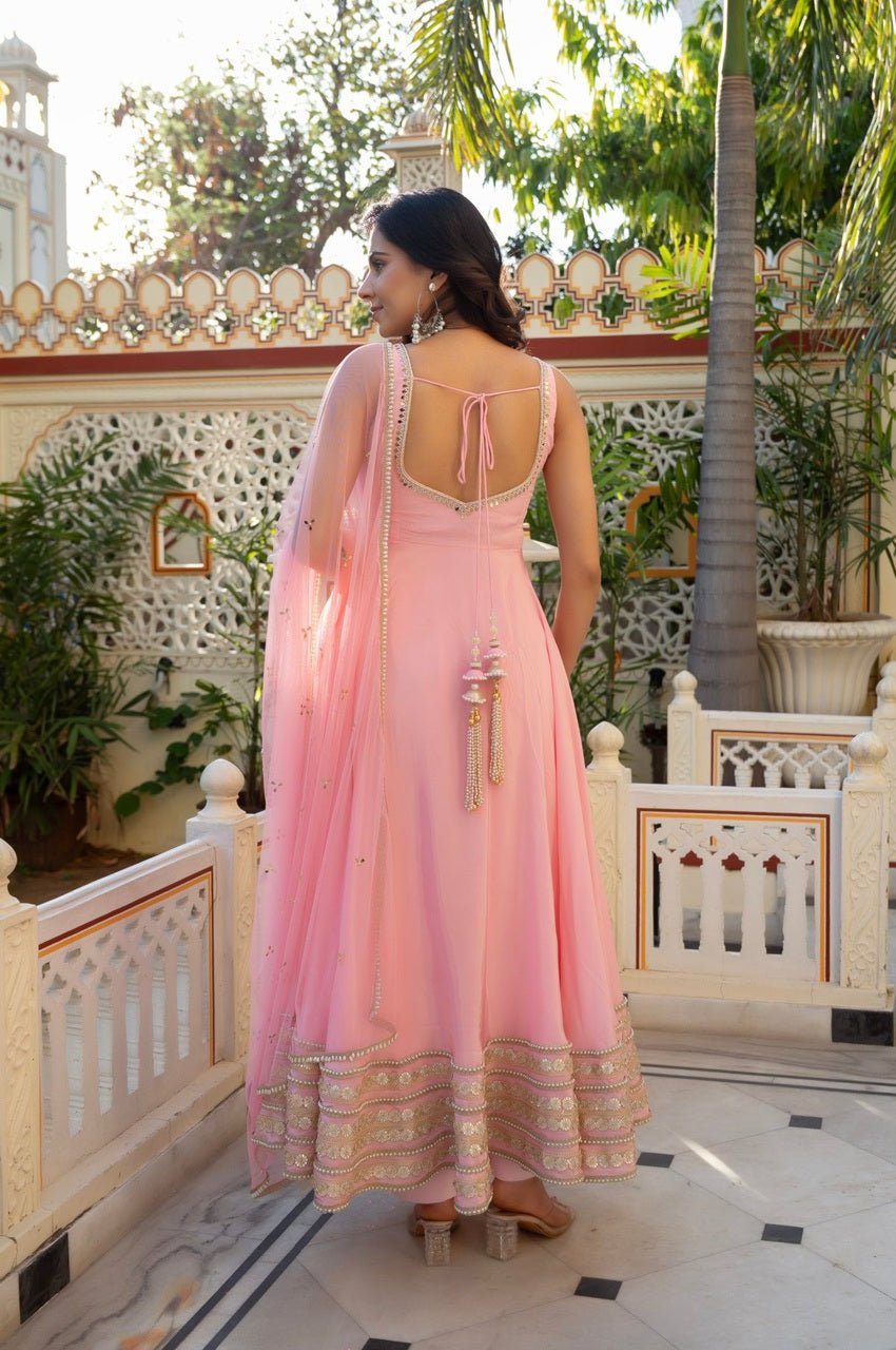 Pink American Silk Anarkali Set