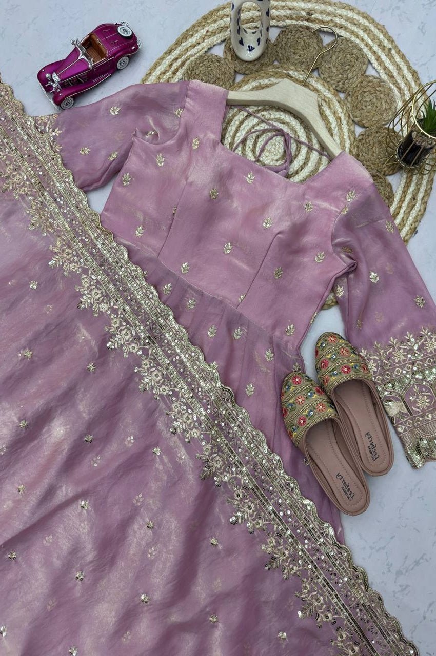 Metallic Pink Fandy Silk Gown Set