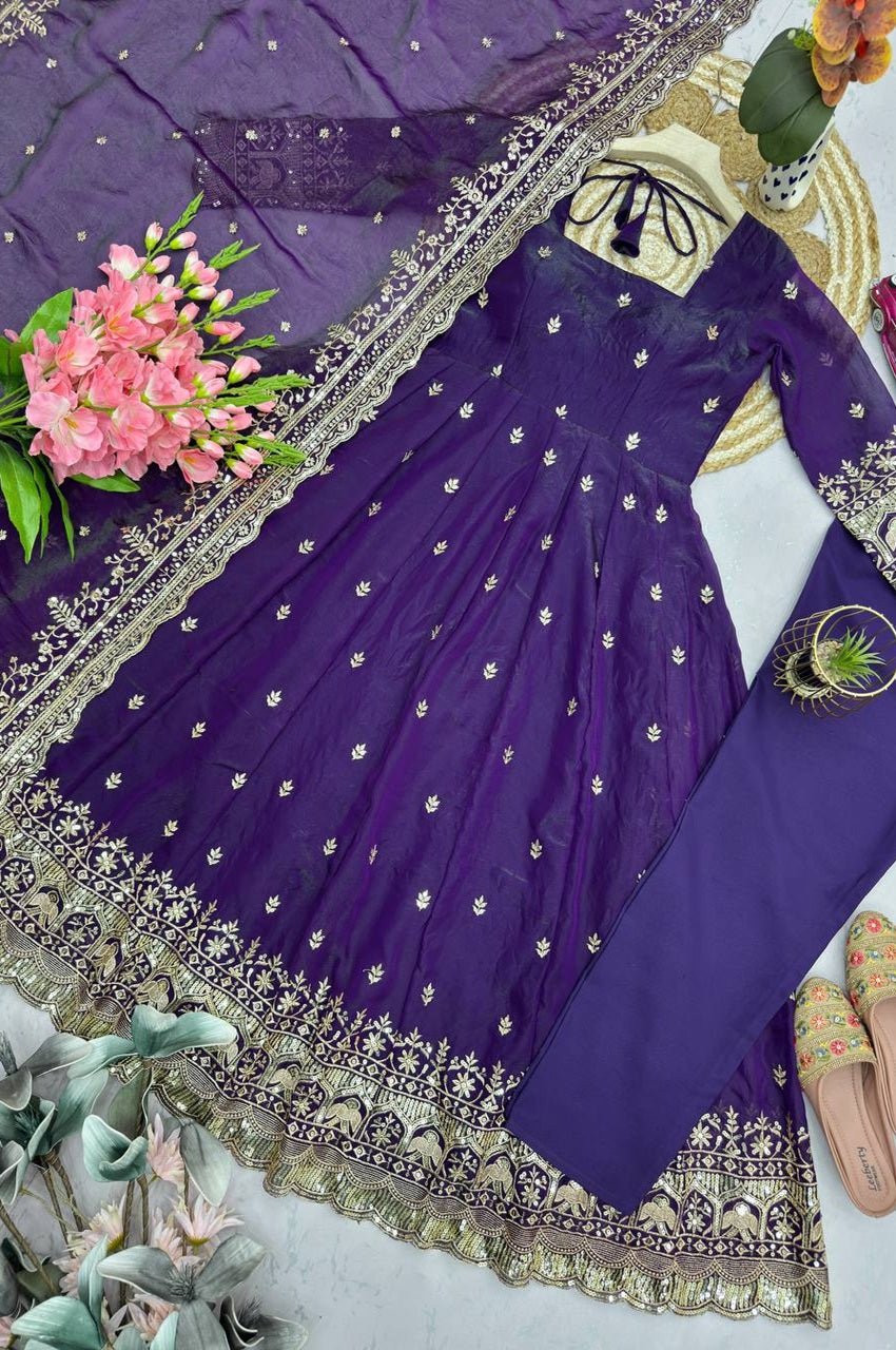 Indigo Fandy Silk Gown Set