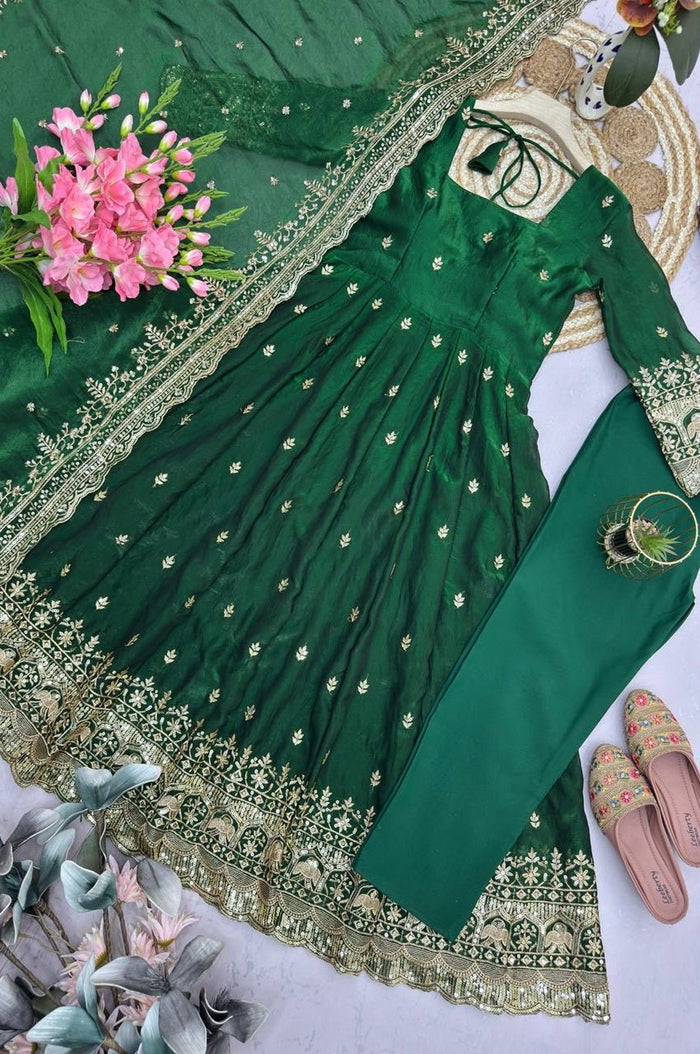 Green Fandy Silk Gown Set