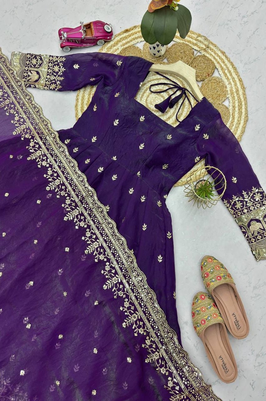 Indigo Fandy Silk Gown Set