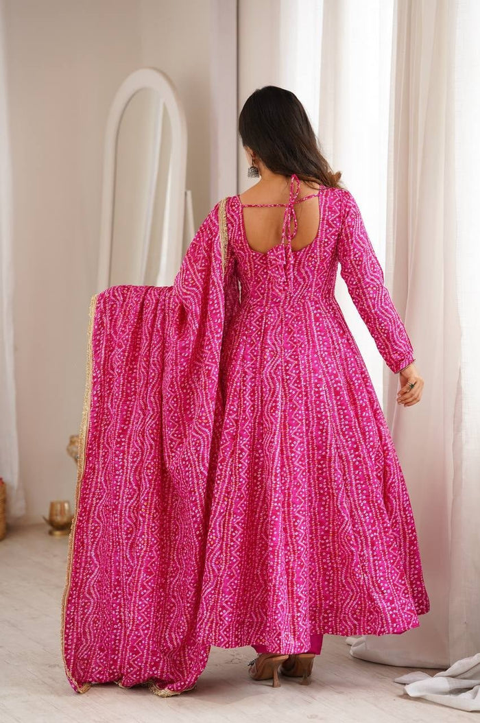 Pink Rayon Mirror Embroidery Ethnic Gown Set