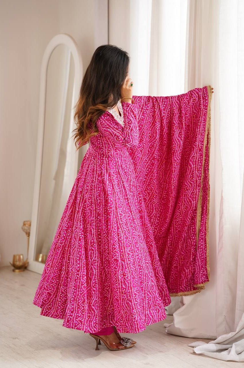 Pink Rayon Mirror Embroidery Ethnic Gown Set