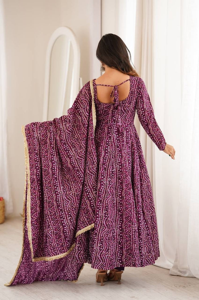 Wine Rayon Mirror Embroidery Anarkali Gown Set