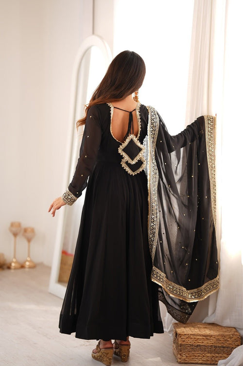 Black Georgette Sequence Embroidery Gown
