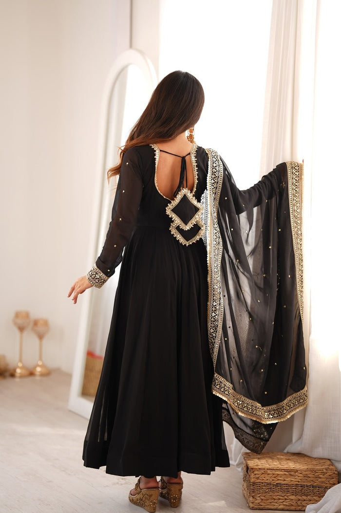 Black Georgette Sequence Embroidery Gown