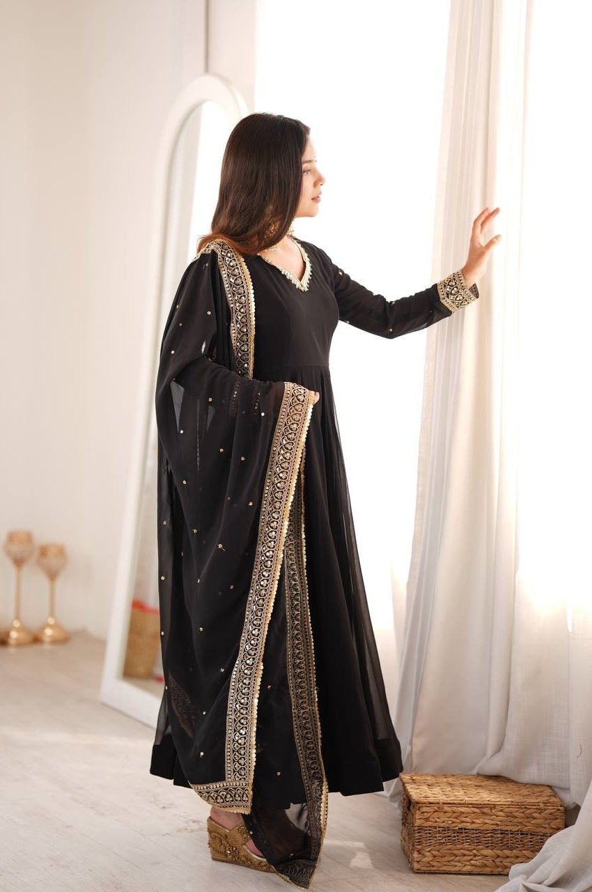 Black Georgette Sequence Embroidery Gown