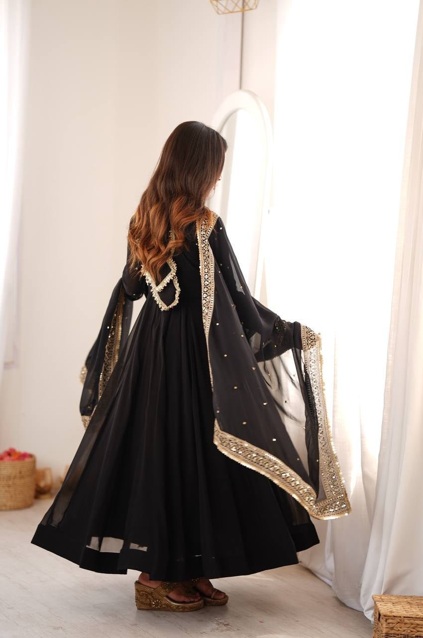Black Georgette Sequence Embroidery Gown