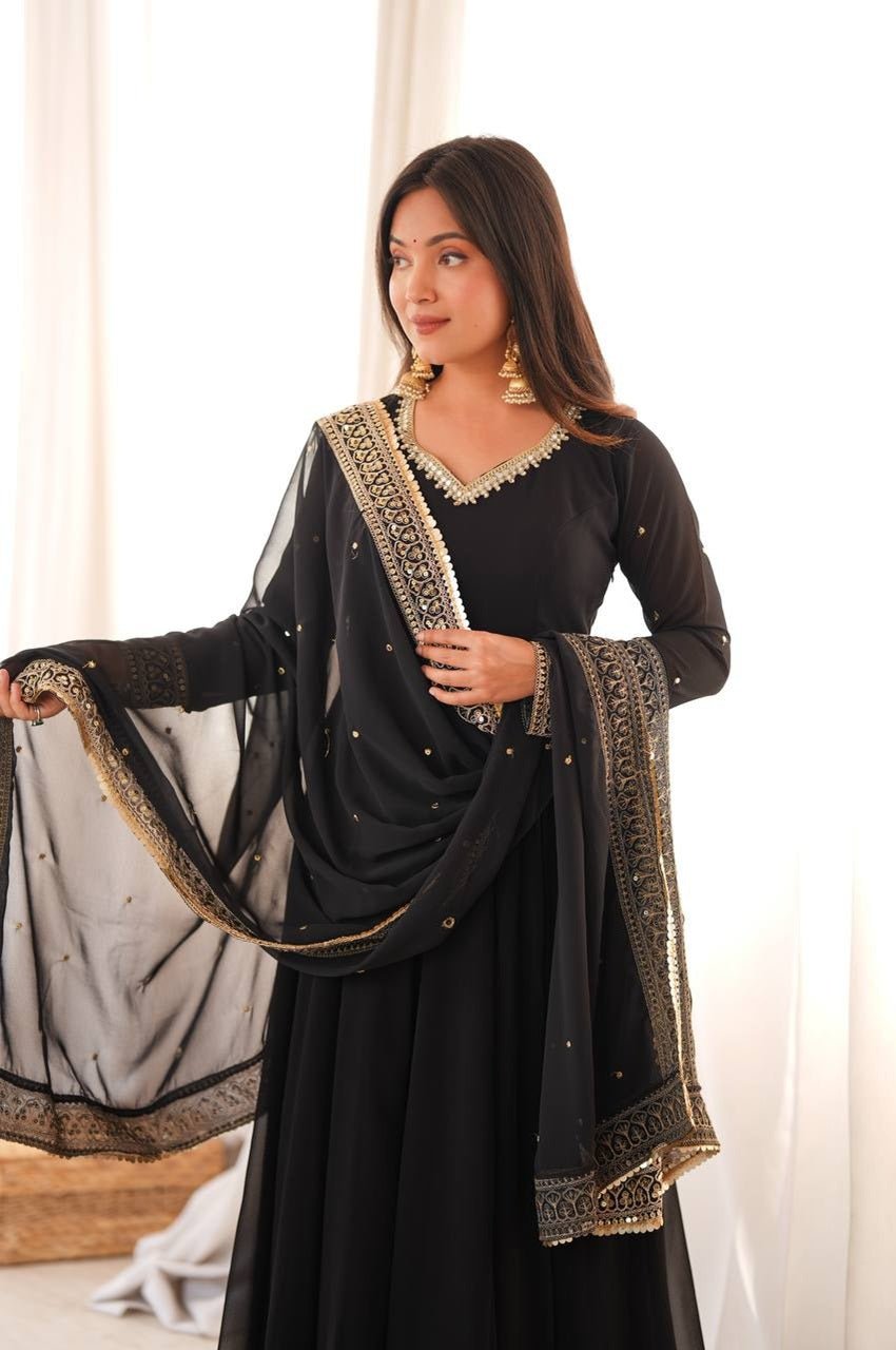 Black Georgette Sequence Embroidery Gown