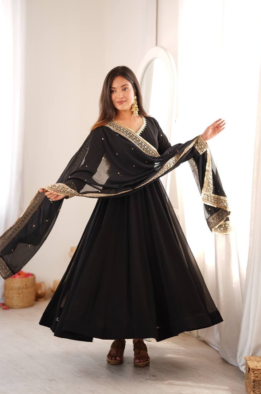 Black Georgette Sequence Embroidery Gown