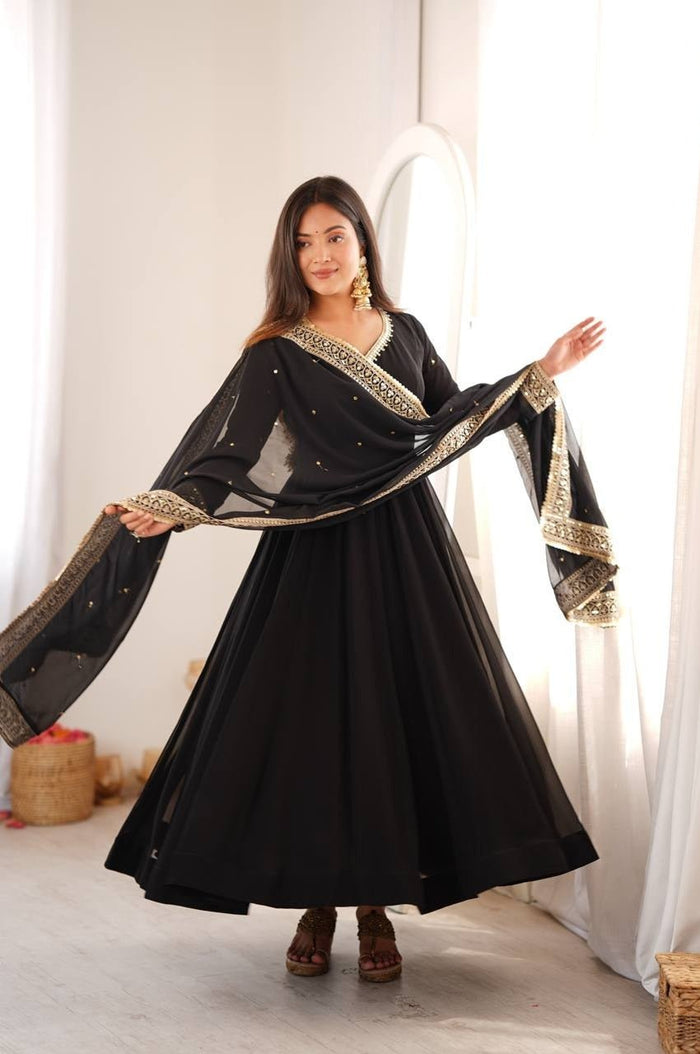 Black Georgette Sequence Embroidery Gown