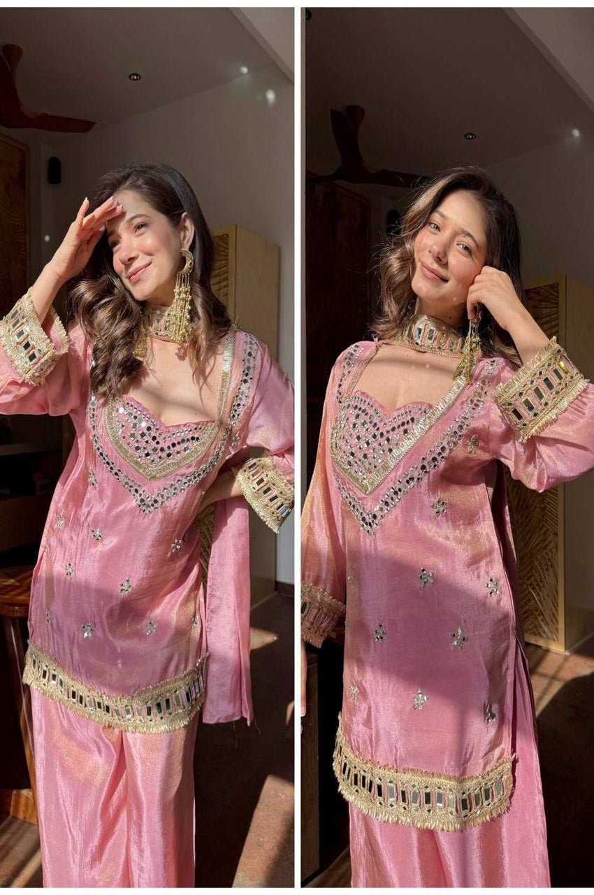 Pink Fendy Silk Sharara Suit