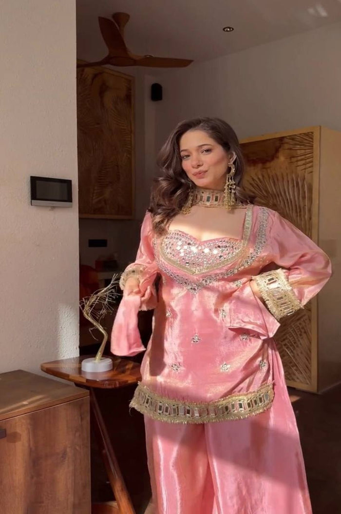 Pink Fendy Silk Sharara Suit