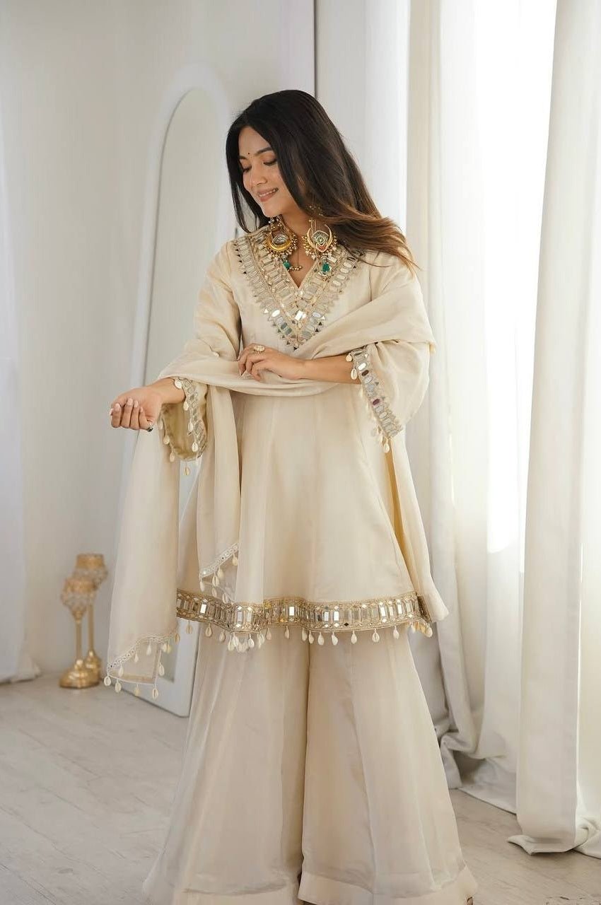 Ivory Tebby Organza Silk Sharara Suit