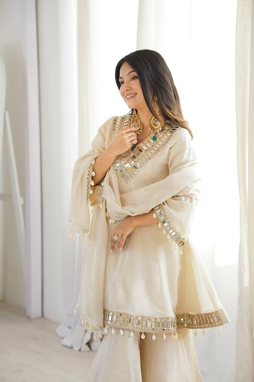 Ivory Tebby Organza Silk Sharara Suit
