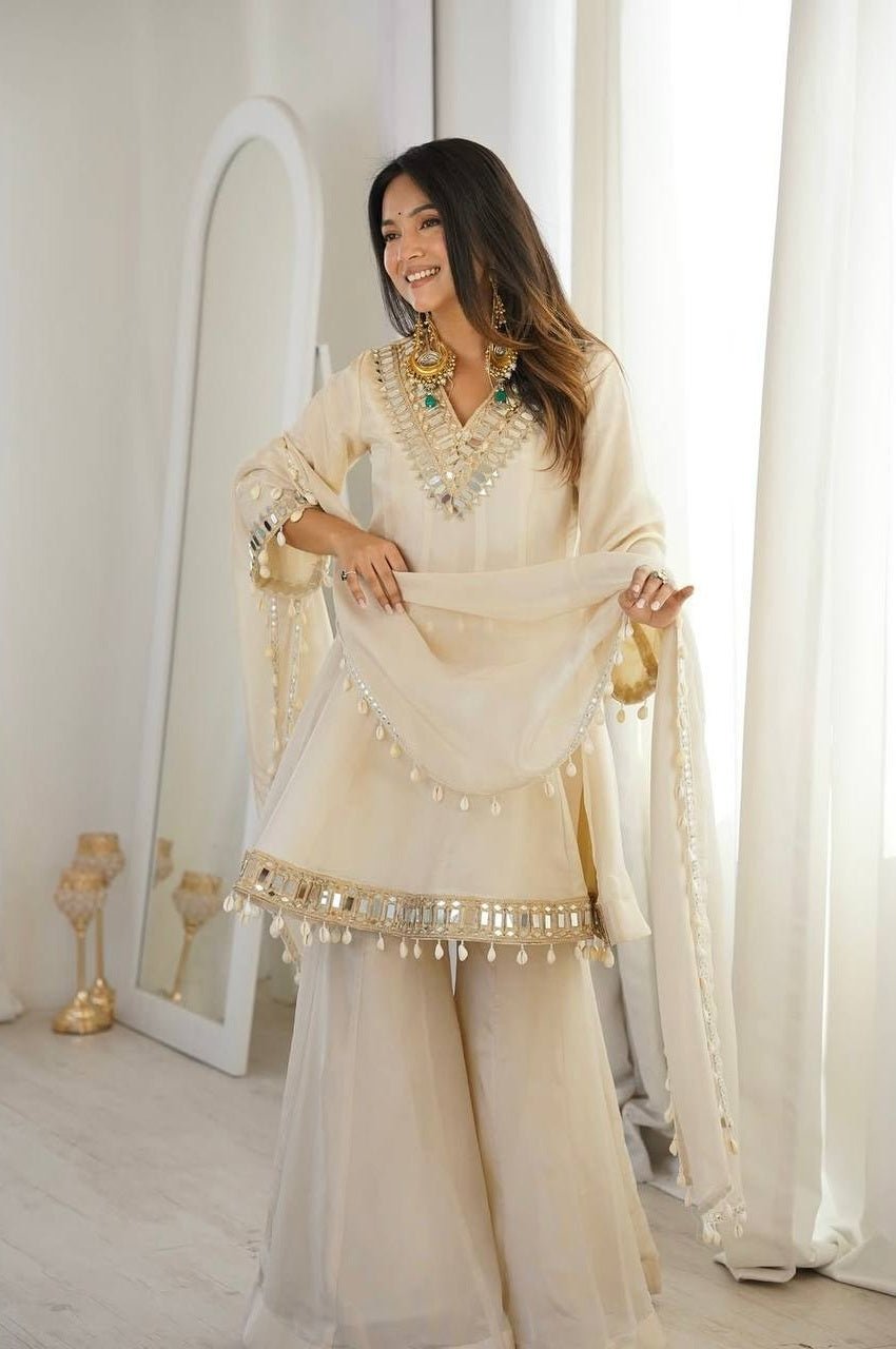 Ivory Tebby Organza Silk Sharara Suit