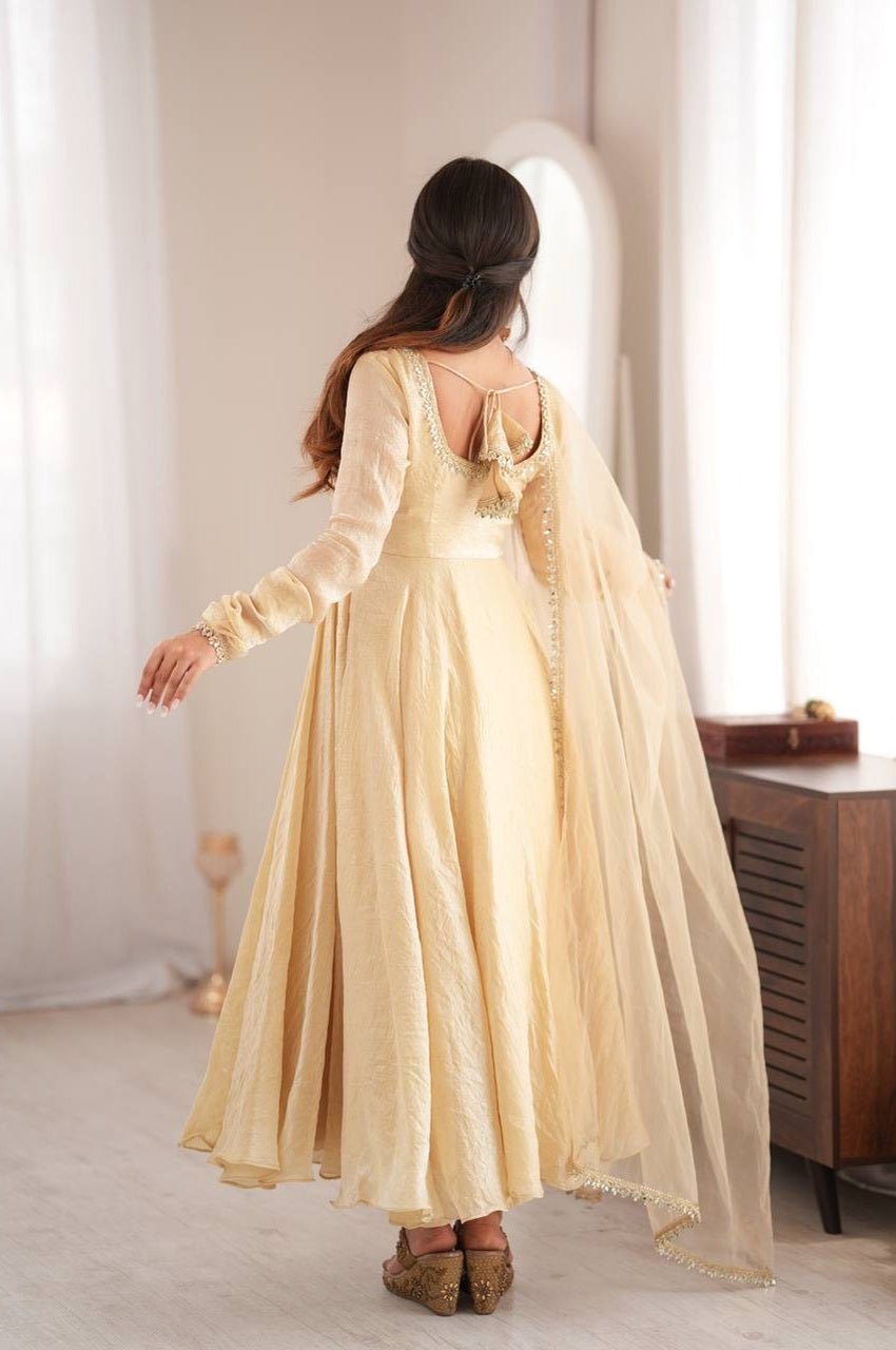 Beige Doremon Crush Silk Gown Set