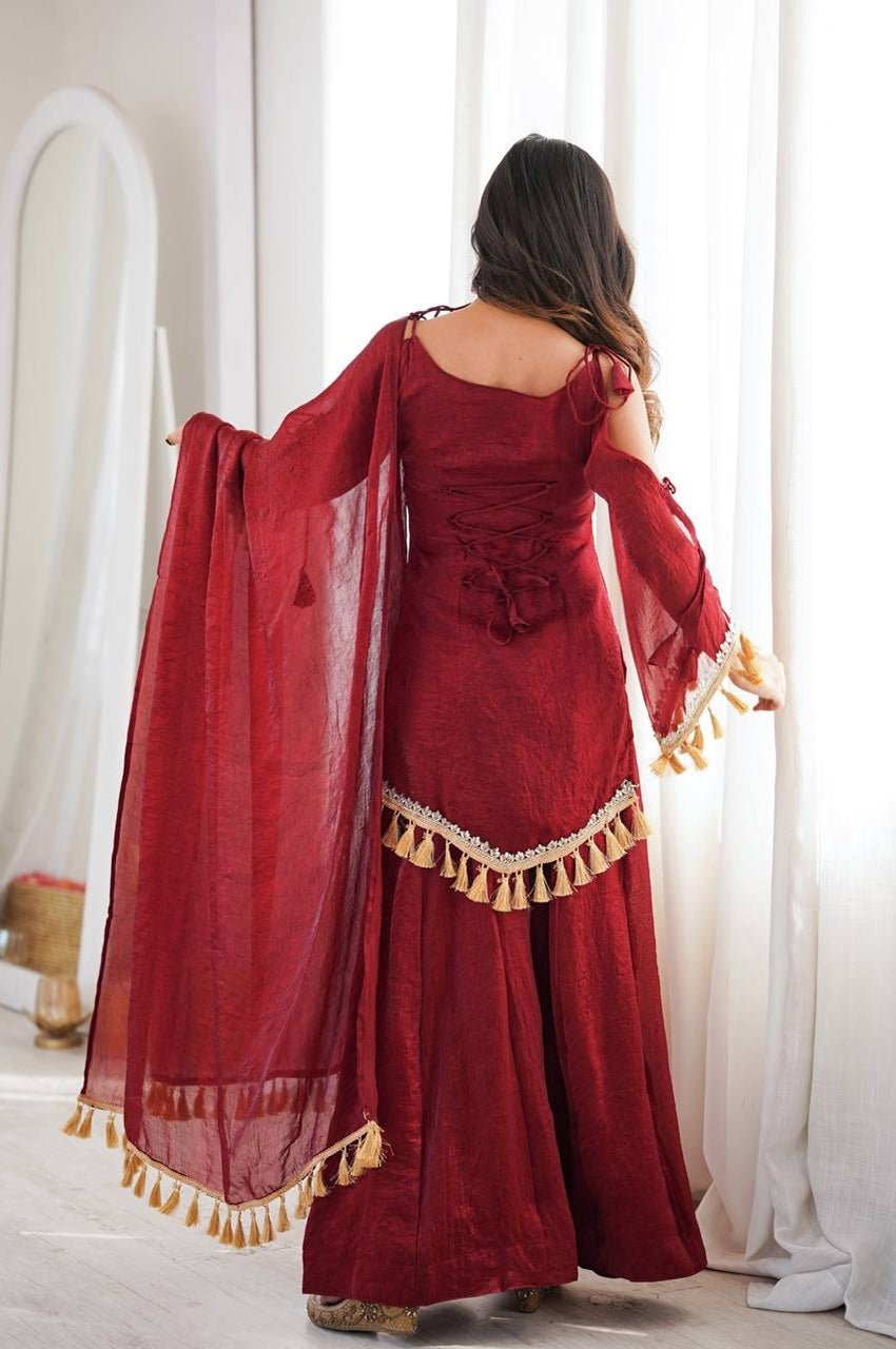 Maroon Doremon Crush Kurta Palazzo Set