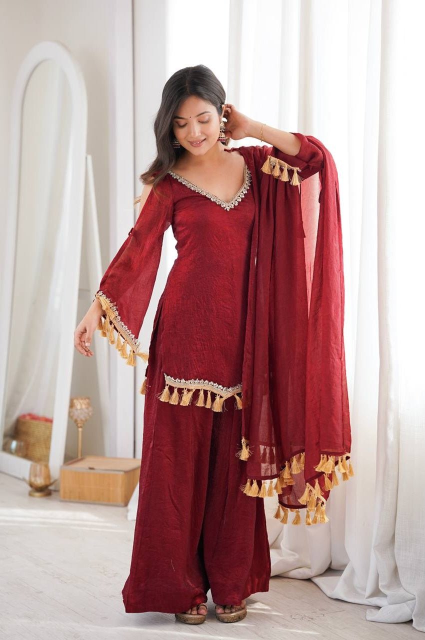 Maroon Doremon Crush Kurta Palazzo Set