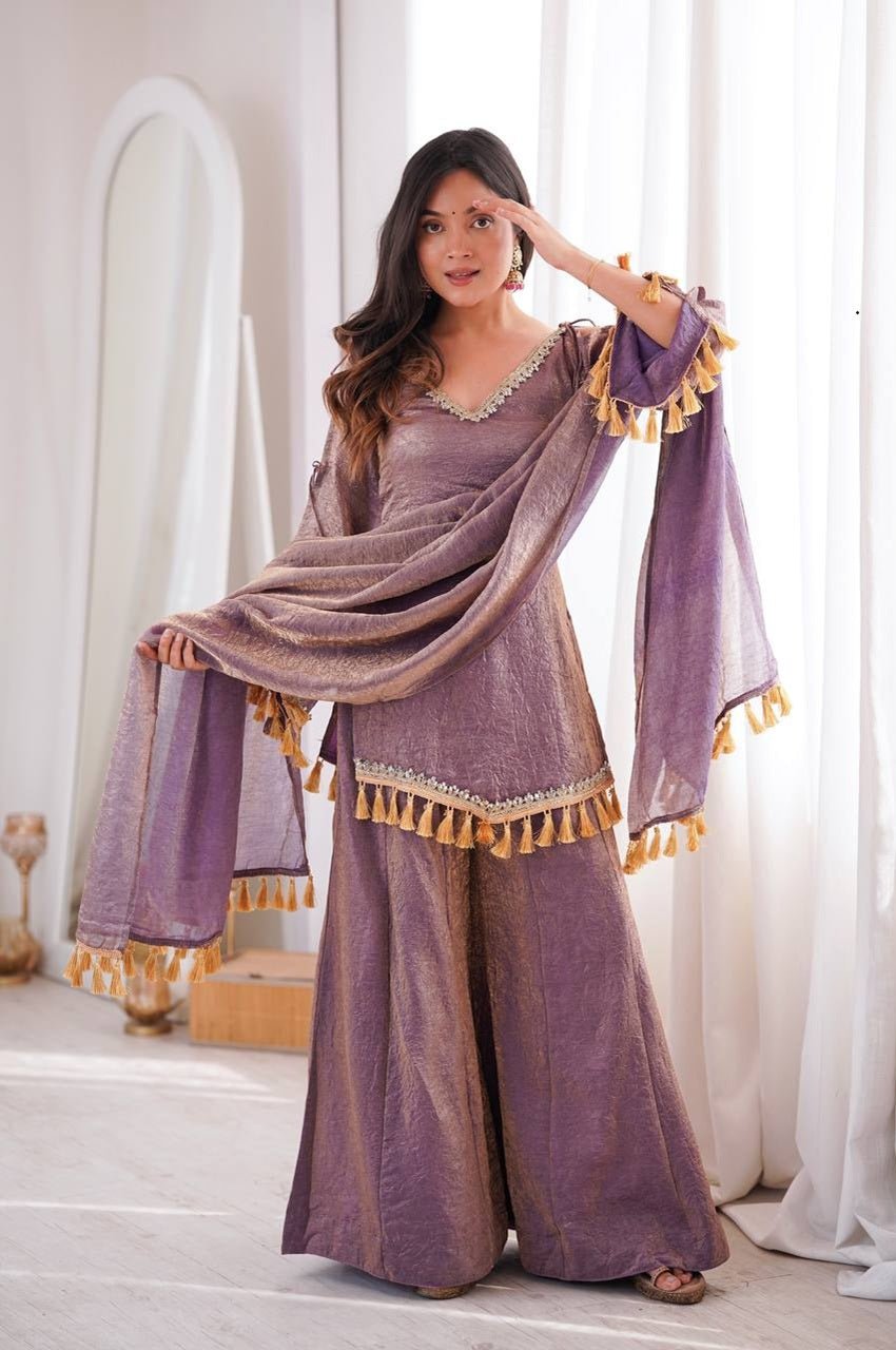 Rustic Lilac Doremon Crush Kurta Palazzo Set