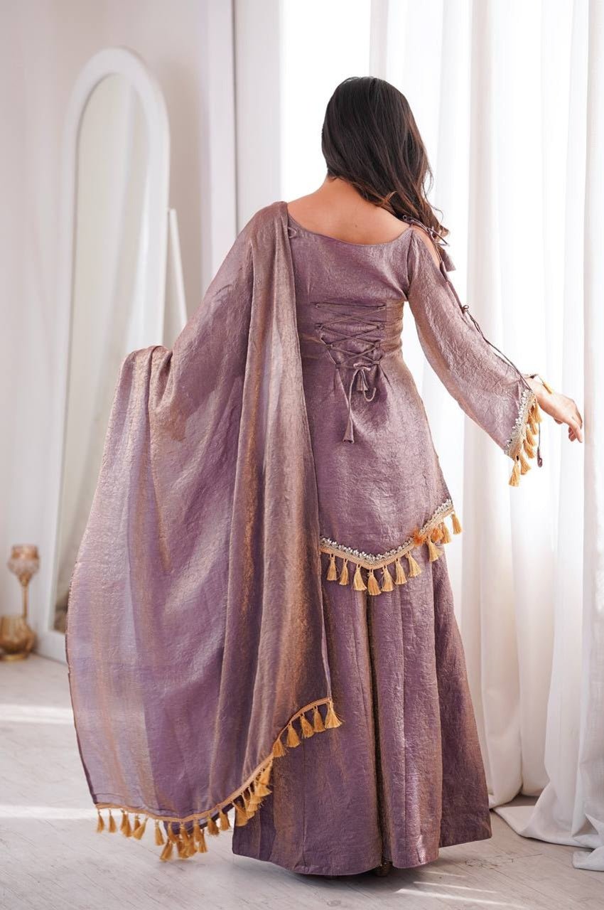 Rustic Lilac Doremon Crush Kurta Palazzo Set