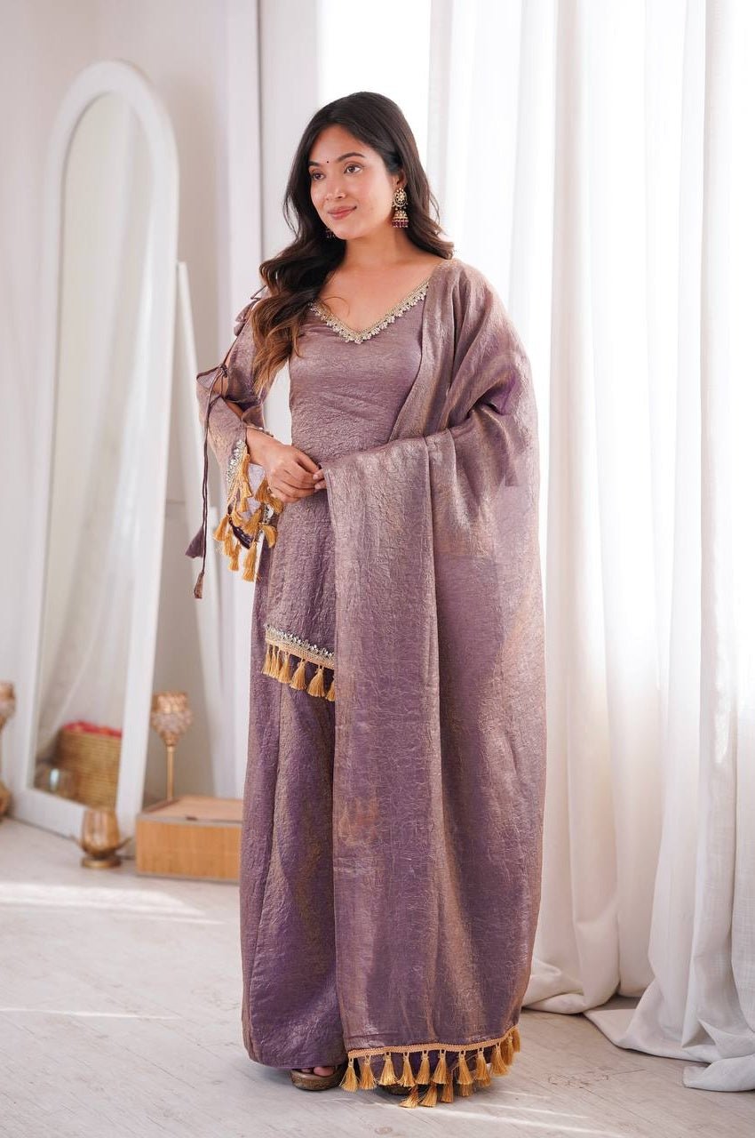 Rustic Lilac Doremon Crush Kurta Palazzo Set