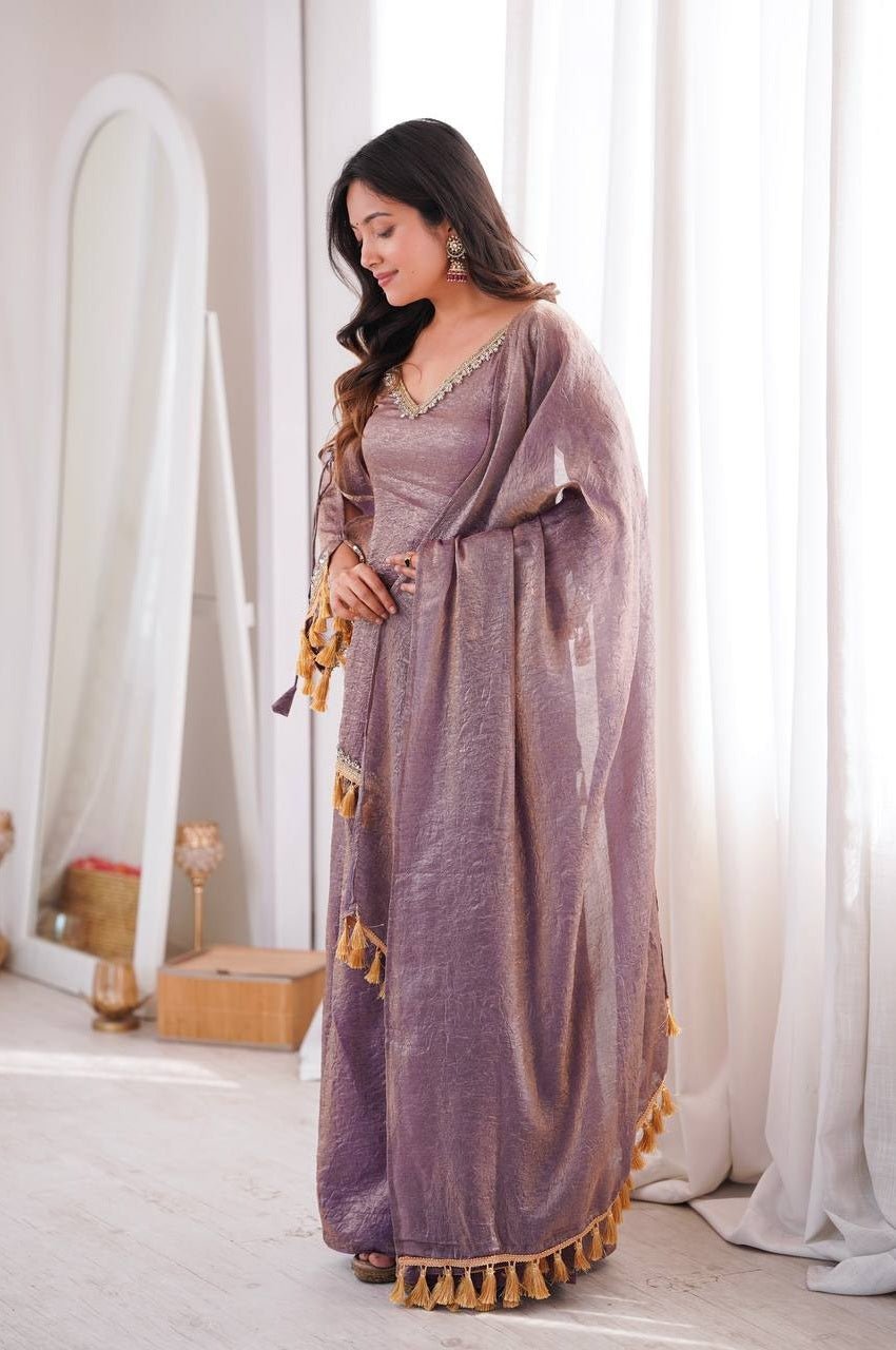 Rustic Lilac Doremon Crush Kurta Palazzo Set