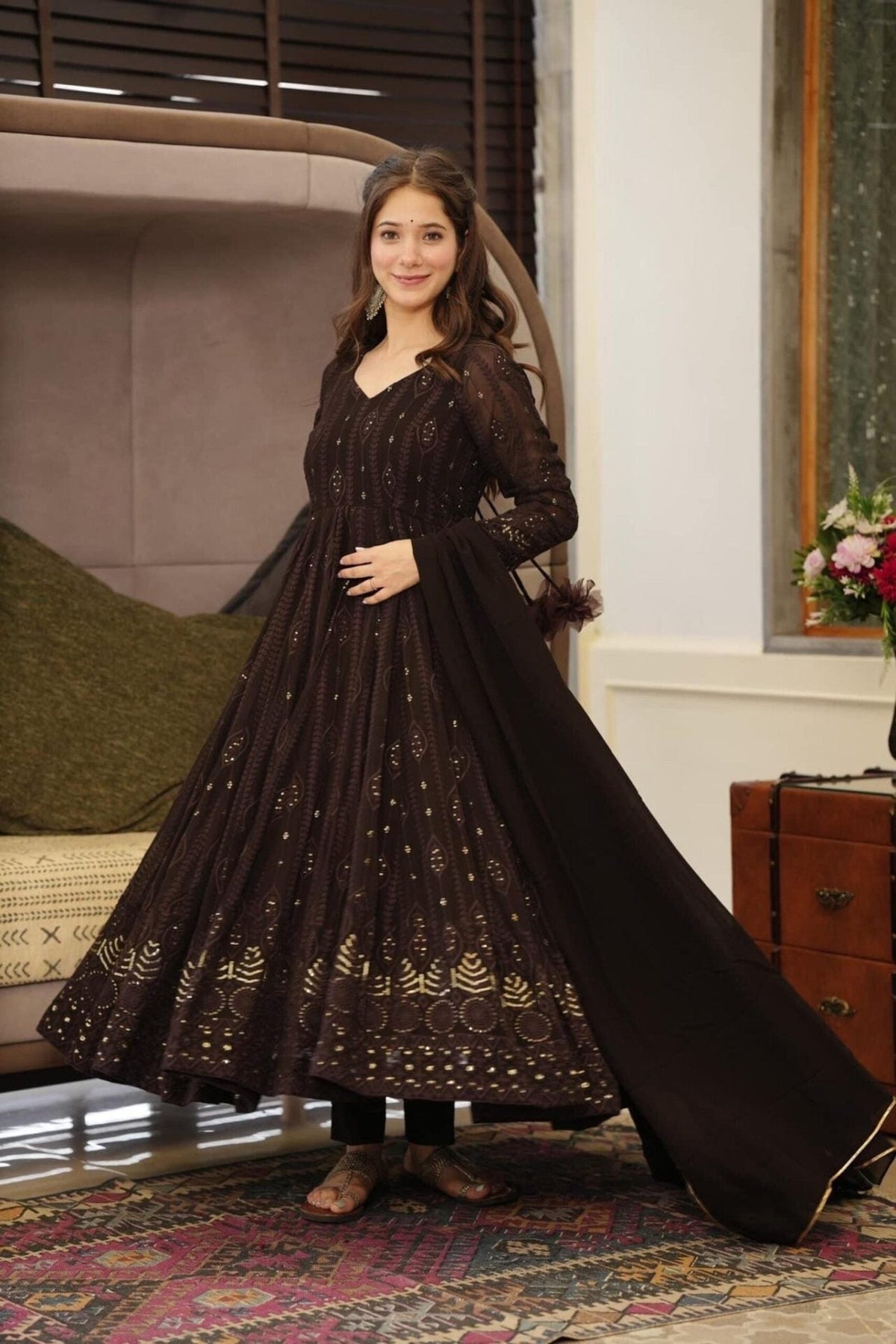Elegant Black Embroidered Georgette Suit Set