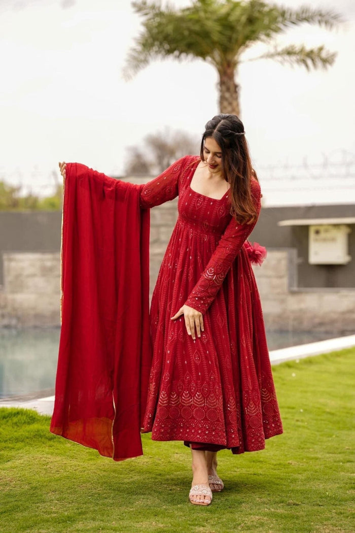 Maroon Anarkali Suit Set