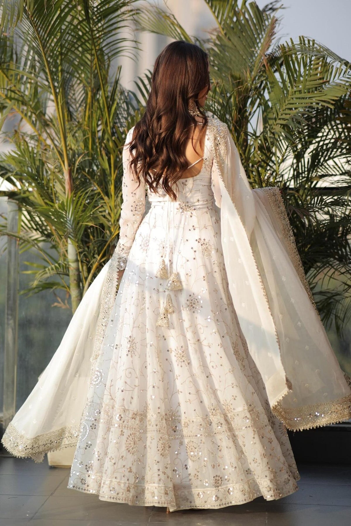 Luxurious White Gown with Sequence Work