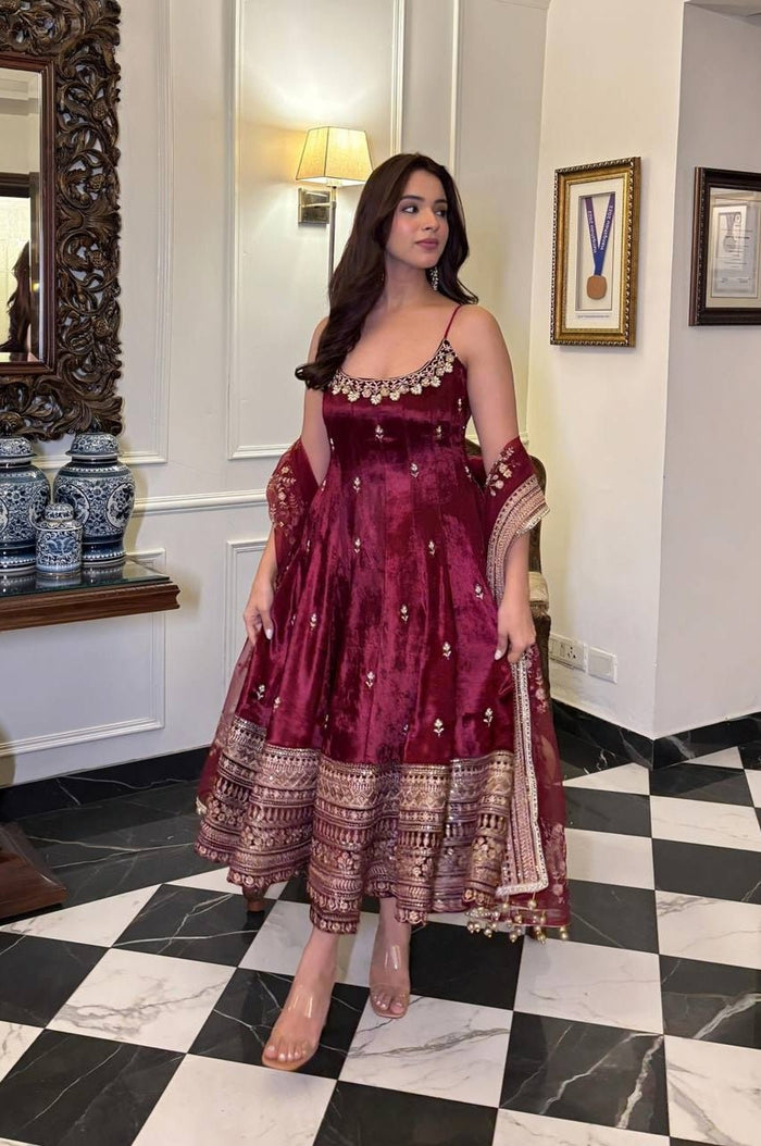 Violet Red Anarkali Suit Set