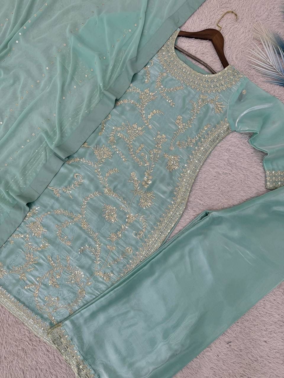 Pure silk straight suit