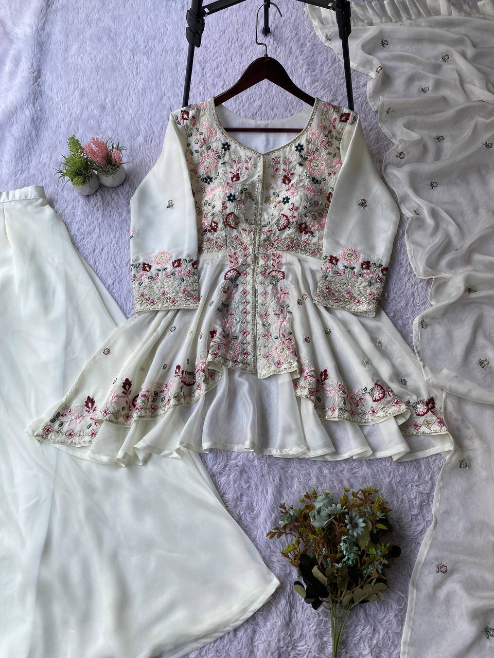 SEQUENCE EMBROIDERED TOP, PLAZZO AND DUPATTA