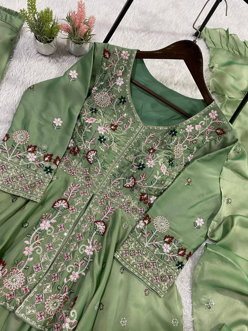 SEQUENCE EMBROIDERED TOP, PLAZZO AND DUPATTA