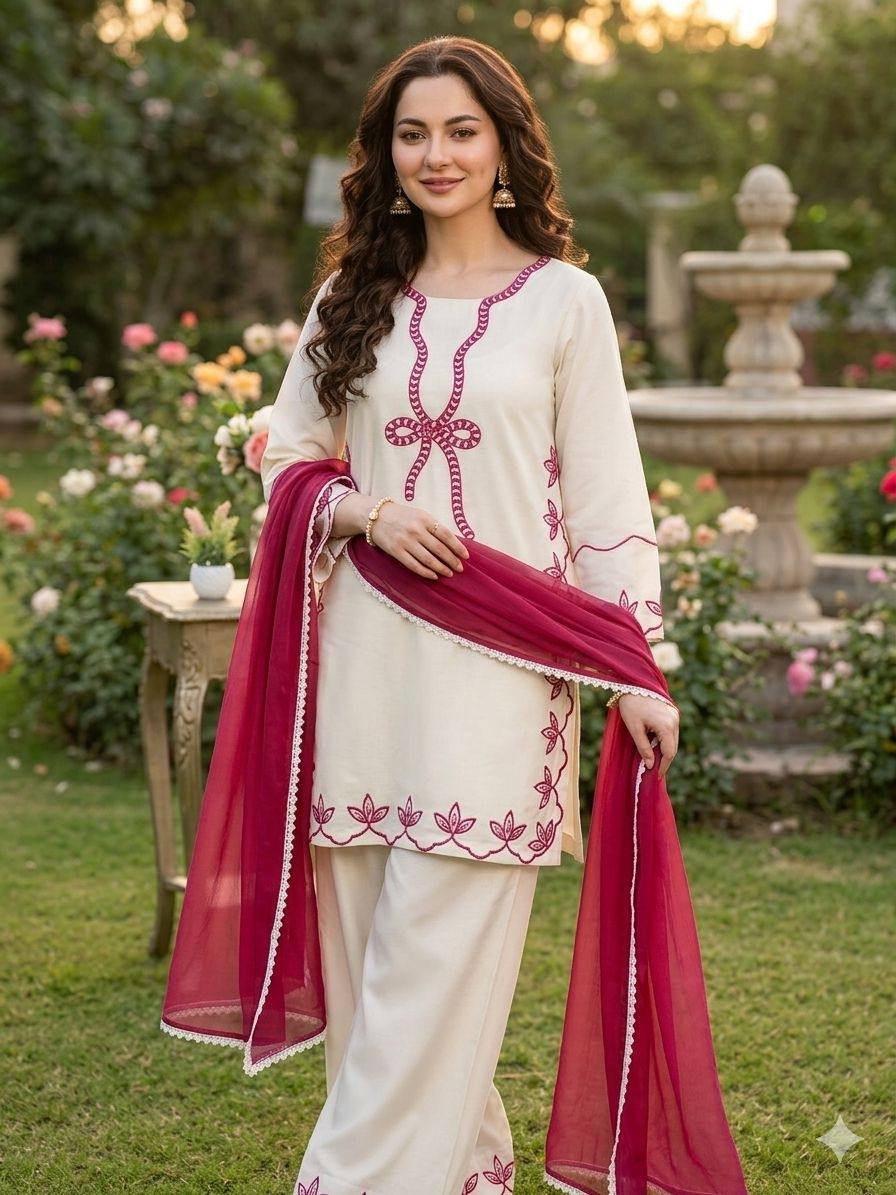 Pakistani Suit with Embroidered Worked