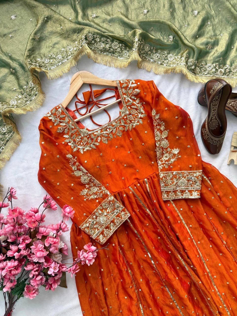 Premium NC-Moss Silk Gown with Dupatta