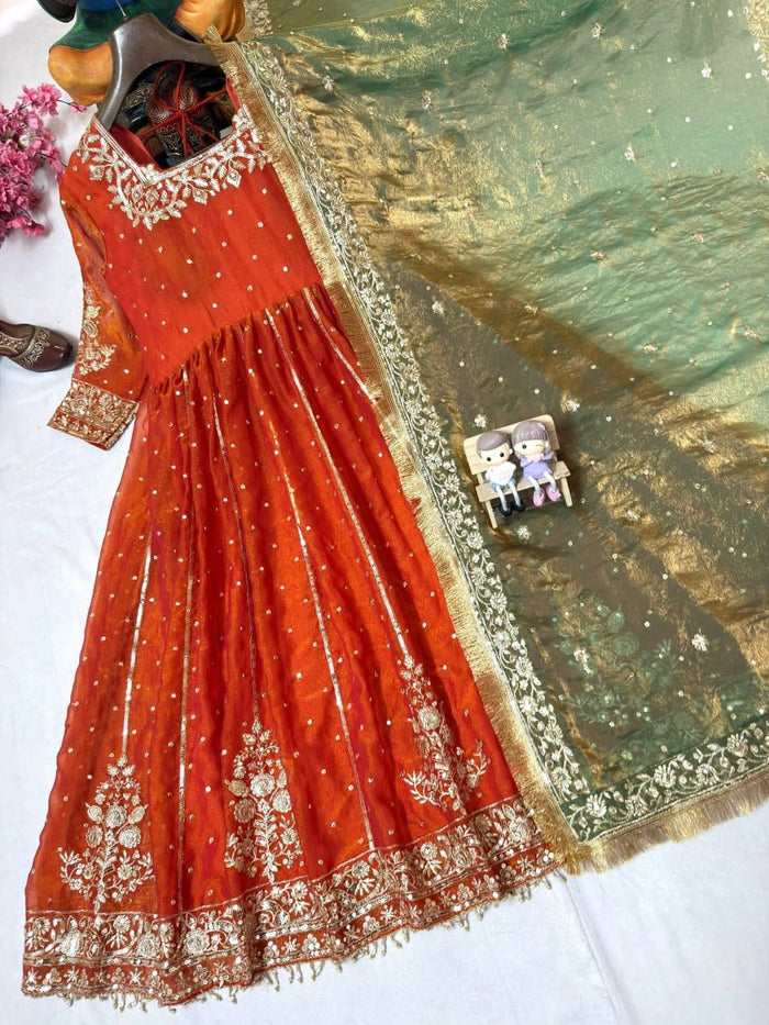 Premium NC-Moss Silk Gown with Dupatta