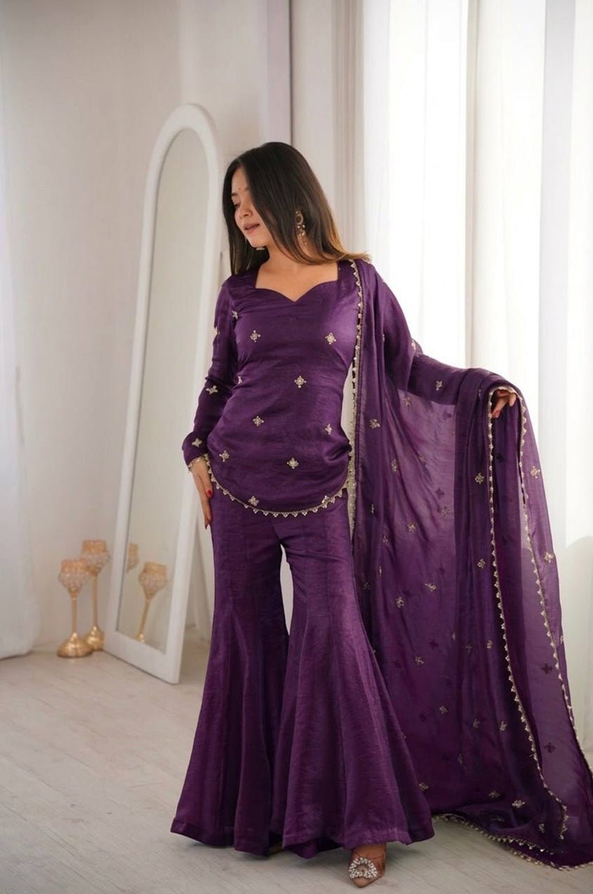 Purple Fendy Silk Sharara Set