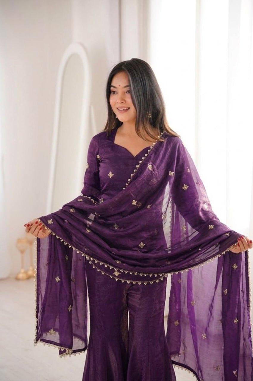 Purple Fendy Silk Sharara Set