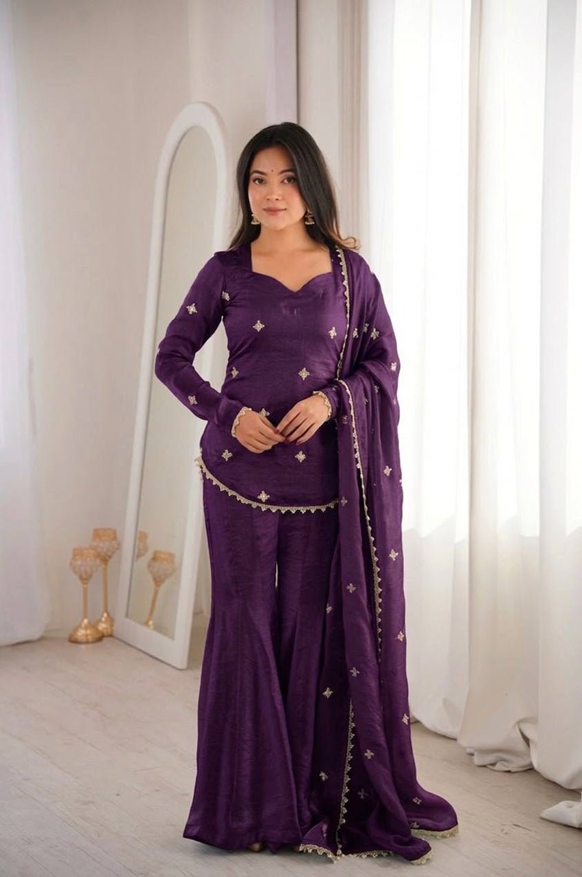 Purple Fendy Silk Sharara Set