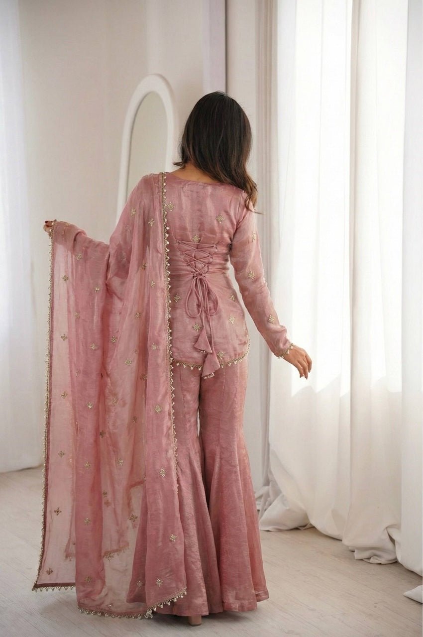Rose Pink Fendy Silk Sharara Set